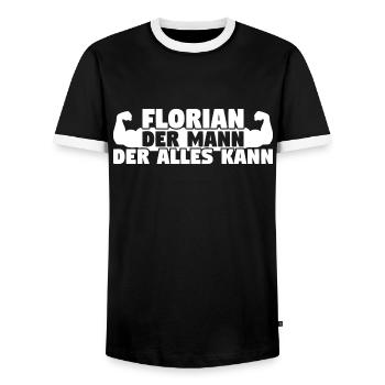 Florian Der Mann Der Alles kann - Männer Kontrast-T-Shirt - Schwarz/Weiß - Vorne - AI Model Female 172 light (172cm) & AI Model Male 178 light (178cm)