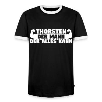 Thorsten Der Mann Der Alles kann - Männer Kontrast-T-Shirt - Schwarz/Weiß - Vorne - AI Model Female 172 light (172cm) & AI Model Male 178 light (178cm)