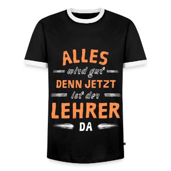Alles wird gut denn jetzt ist der Lehrer da - Männer Kontrast-T-Shirt - Schwarz/Weiß - Vorne - AI Model Female 172 light (172cm) & AI Model Male 178 light (178cm)
