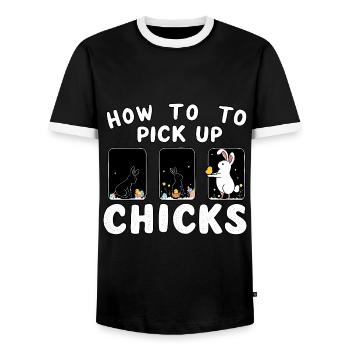 Comment ramasser les poussins - T-shirt contrasté Homme - noir/blanc - Devant - AI Model Female 172 light (172cm) & AI Model Male 178 light (178cm)