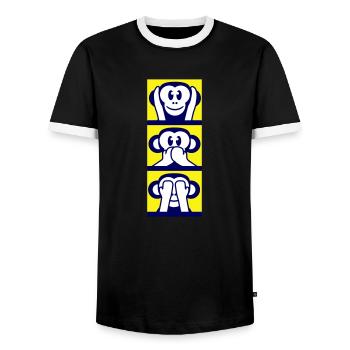 3 Wise Monkeys Hear Nothing Say See Monkey Fun - Men's Ringer Shirt - black/white - Front - AI Model Female 172 light (172cm) & AI Model Male 178 light (178cm)