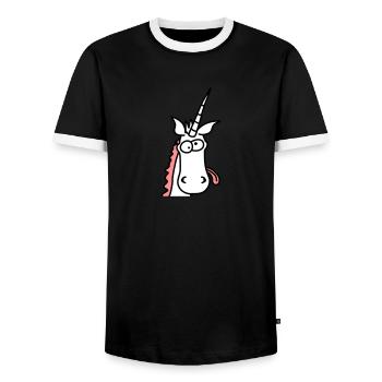 Crazy Unicorn Head - Men's Ringer Shirt - black/white - Front - AI Model Female 172 light (172cm) & AI Model Male 178 light (178cm)
