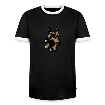 chien Dobermann - T-shirt contrasté Homme - noir/blanc - Devant - AI Model Female 172 light (172cm) & AI Model Male 178 light (178cm)