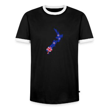 New Zealand - Men's Ringer Shirt - black/white - Front - AI Model Female 172 light (172cm) & AI Model Male 178 light (178cm)