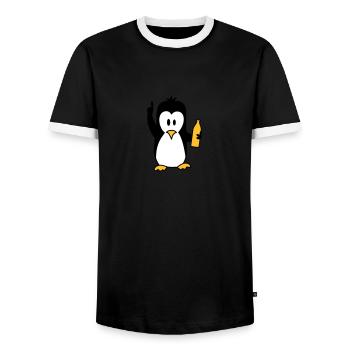 Ivre beuverie bière pingouin - T-shirt contrasté Homme - noir/blanc - Devant - AI Model Female 172 light (172cm) & AI Model Male 178 light (178cm)