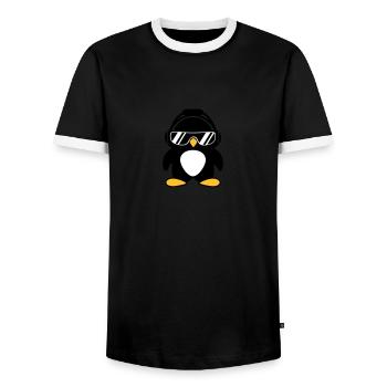 Pinguin mit Kopfhörer - Männer Kontrast-T-Shirt - Schwarz/Weiß - Vorne - AI Model Female 172 light (172cm) & AI Model Male 178 light (178cm)