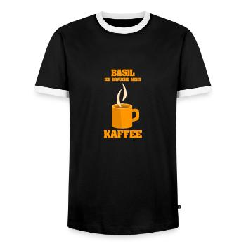 Kaffetasse Basil - Männer Kontrast-T-Shirt - Schwarz/Weiß - Vorne - AI Model Female 172 light (172cm) & AI Model Male 178 light (178cm)