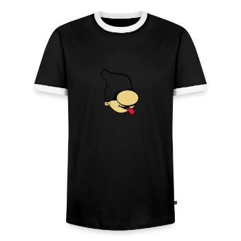 Dwarf , funny, humorous stretch tongue - Men's Ringer Shirt - black/white - Front - AI Model Female 172 light (172cm) & AI Model Male 178 light (178cm)