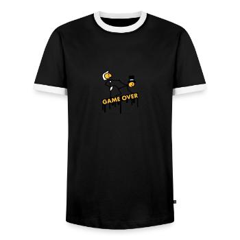 bachelor_party_game_over - Männer Kontrast-T-Shirt - Schwarz/Weiß - Vorne - AI Model Female 172 light (172cm) & AI Model Male 178 light (178cm)