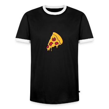 pizza dripping cheese salami piece - Men's Ringer Shirt - black/white - Front - AI Model Female 172 light (172cm) & AI Model Male 178 light (178cm)