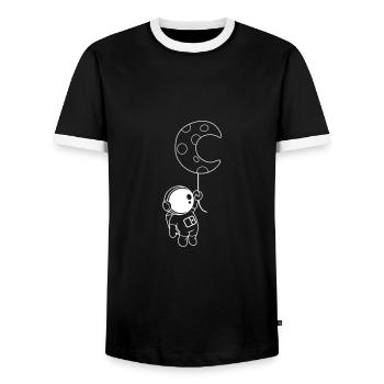 ASTRONAUT MOND WELTALL COMIC KOSMONAUT STERN MOTIV - Männer Kontrast-T-Shirt - Schwarz/Weiß - Vorne - AI Model Female 172 light (172cm) & AI Model Male 178 light (178cm)