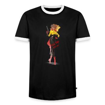 From Tokyo with Love 1 - Männer Kontrast-T-Shirt - Schwarz/Weiß - Vorne - AI Model Female 172 light (172cm) & AI Model Male 178 light (178cm)