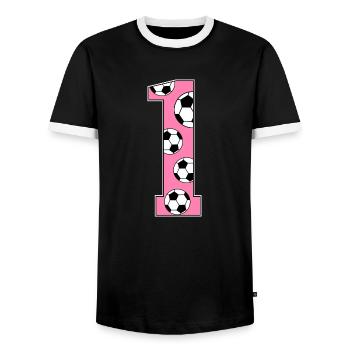 1st Birthday Football Pink - Men's Ringer Shirt - black/white - Front - AI Model Female 172 light (172cm) & AI Model Male 178 light (178cm)