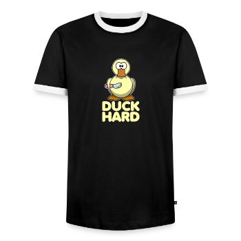 Duck Hard Duck Knife Sarcastic - Männer Kontrast-T-Shirt - Schwarz/Weiß - Vorne - AI Model Female 172 light (172cm) & AI Model Male 178 light (178cm)