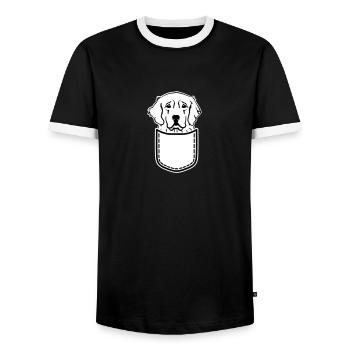 Golden Retriever - T-shirt contrasté Homme - noir/blanc - Devant - AI Model Female 172 light (172cm) & AI Model Male 178 light (178cm)