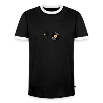 Heartbeat Vinyl Party Bomb - Men's Ringer Shirt - black/white - Front - AI Model Female 172 light (172cm) & AI Model Male 178 light (178cm)
