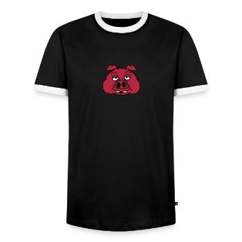 head face big fat fat pig boar piglet comic cartoo - Men's Ringer Shirt - black/white - Front - AI Model Female 172 light (172cm) & AI Model Male 178 light (178cm)