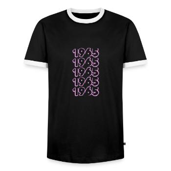 Purple 1965 - Men's Ringer Shirt - black/white - Front - AI Model Female 172 light (172cm) & AI Model Male 178 light (178cm)