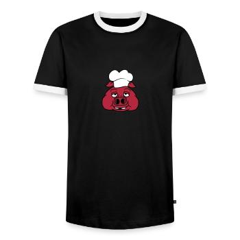 head face cook cooking barbecue bbq chef kitchen a - Men's Ringer Shirt - black/white - Front - AI Model Female 172 light (172cm) & AI Model Male 178 light (178cm)