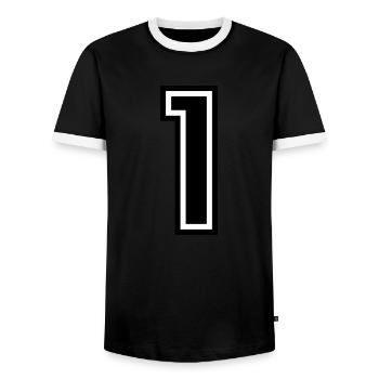 1 - Number 1 - Jersey number two-tone change color - Men's Ringer Shirt - black/white - Front - AI Model Female 172 light (172cm) & AI Model Male 178 light (178cm)