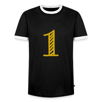 1 JAHR. 1. GEBURTSTAG. GEBURTSTAG 1 JAHR. ZIFFER - Männer Kontrast-T-Shirt - Schwarz/Weiß - Vorne - AI Model Female 172 light (172cm) & AI Model Male 178 light (178cm)