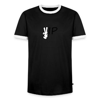 vip hand victory peace zeichen finger comic cartoo - Männer Kontrast-T-Shirt - Schwarz/Weiß - Vorne - AI Model Female 172 light (172cm) & AI Model Male 178 light (178cm)