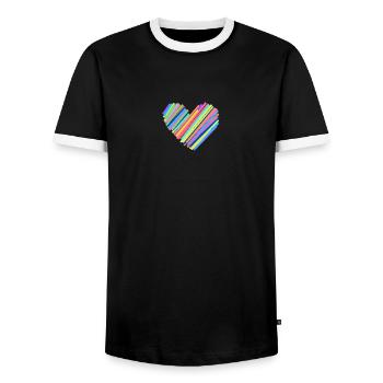 Colorful Heartbeat - Men's Ringer Shirt - black/white - Front - AI Model Female 172 light (172cm) & AI Model Male 178 light (178cm)