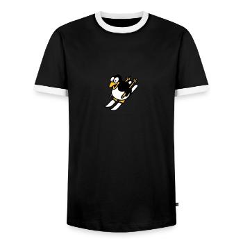 pinguin_ski_022011_i_3c - Männer Kontrast-T-Shirt - Schwarz/Weiß - Vorne - AI Model Female 172 light (172cm) & AI Model Male 178 light (178cm)