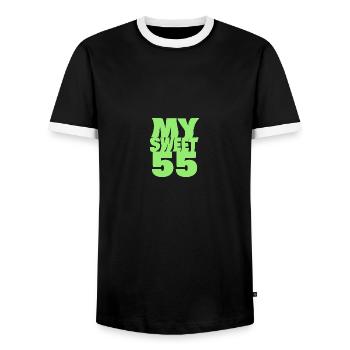 Sweet 55 - Men's Ringer Shirt - black/white - Front - AI Model Female 172 light (172cm) & AI Model Male 178 light (178cm)