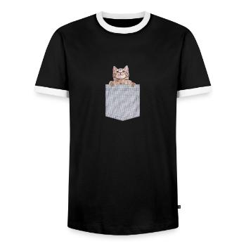 Pocket Cat Peeking Kitten - Männer Kontrast-T-Shirt - Schwarz/Weiß - Vorne - AI Model Female 172 light (172cm) & AI Model Male 178 light (178cm)