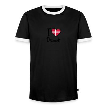 I Love Denmark Danmark Logo - Men's Ringer Shirt - black/white - Front - AI Model Female 172 light (172cm) & AI Model Male 178 light (178cm)