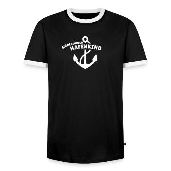 Stralsunder Hafenkind - Männer Kontrast-T-Shirt - Schwarz/Weiß - Vorne - AI Model Female 172 light (172cm) & AI Model Male 178 light (178cm)