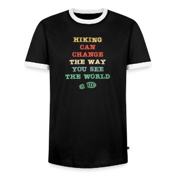 Hiking can change the way you see the world - Men's Ringer Shirt - black/white - Front - AI Model Female 172 light (172cm) & AI Model Male 178 light (178cm)