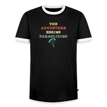 The adventure begins - Paragliding - Men's Ringer Shirt - black/white - Front - AI Model Female 172 light (172cm) & AI Model Male 178 light (178cm)