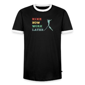 Hike now work later - Männer Kontrast-T-Shirt - Schwarz/Weiß - Vorne - AI Model Female 172 light (172cm) & AI Model Male 178 light (178cm)