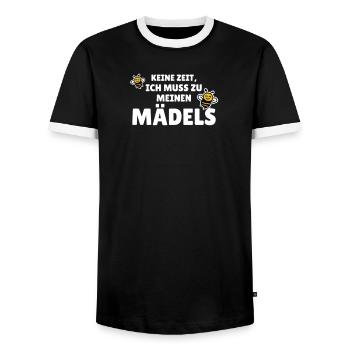 Keine Zeit, ich muss zu meinen Mädels - Männer Kontrast-T-Shirt - Schwarz/Weiß - Vorne - AI Model Female 172 light (172cm) & AI Model Male 178 light (178cm)