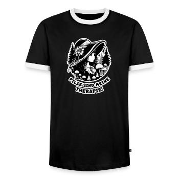 Pilze sind meine Therapie - Männer Kontrast-T-Shirt - Schwarz/Weiß - Vorne - AI Model Female 172 light (172cm) & AI Model Male 178 light (178cm)