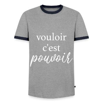 Französisch - Männer Kontrast-T-Shirt - Grau/Navy  - Vorne - AI Model Female 172 light (172cm) & AI Model Male 178 light (178cm)