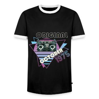 Vintage 1975 Birthday Gift Retro Cassette - Men's Ringer Shirt - black/white - Front - AI Model Female 172 light (172cm) & AI Model Male 178 light (178cm)