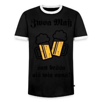 Zwoa Maß San Bessa Ois Wia Oans! (Bier Trinken) - Männer Kontrast-T-Shirt - Schwarz/Weiß - Vorne - AI Model Female 172 light (172cm) & AI Model Male 178 light (178cm)