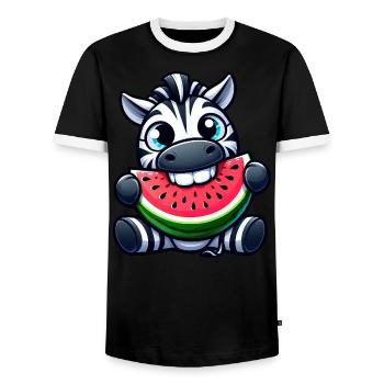 Süßes Zebra Cartoon Wassermelone Sommerfrucht - Männer Kontrast-T-Shirt - Schwarz/Weiß - Vorne - AI Model Female 172 light (172cm) & AI Model Male 178 light (178cm)