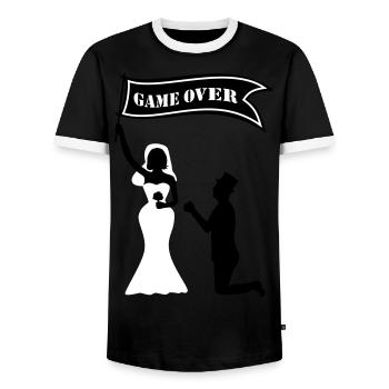 JGA game over flag Bride Groom Jafta Edison - Men's Ringer Shirt - black/white - Front - AI Model Female 172 light (172cm) & AI Model Male 178 light (178cm)