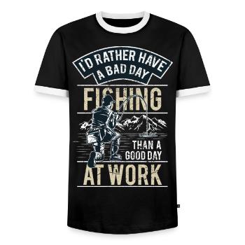 FISHING - Funny Angler Shirt Father's Day Gift - Men's Ringer Shirt - black/white - Front - AI Model Female 172 light (172cm) & AI Model Male 178 light (178cm)