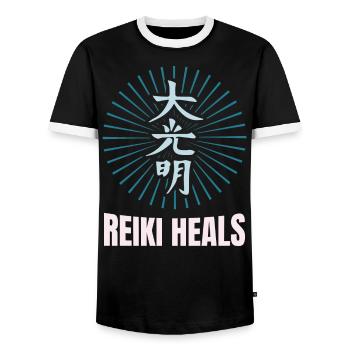 Reiki aide | Ésotérisme Reikimeister Cadeau de Yoga - T-shirt contrasté Homme - noir/blanc - Devant - AI Model Female 172 light (172cm) & AI Model Male 178 light (178cm)