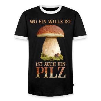 Pilzsammler Geschenk - Männer Kontrast-T-Shirt - Schwarz/Weiß - Vorne - AI Model Female 172 light (172cm) & AI Model Male 178 light (178cm)