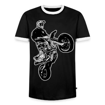 Supermoto / Supermotard / Supermoto Wheelie Biker - Men's Ringer Shirt - black/white - Front - AI Model Female 172 light (172cm) & AI Model Male 178 light (178cm)