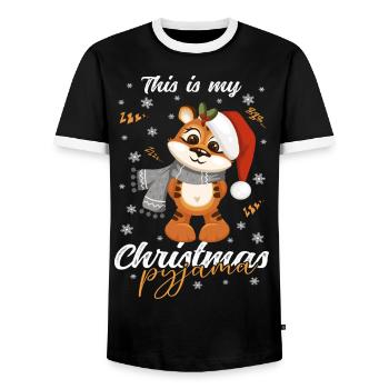 Tiger Pyjama Weihnachten Schlafen - Männer Kontrast-T-Shirt - Schwarz/Weiß - Vorne - AI Model Female 172 light (172cm) & AI Model Male 178 light (178cm)