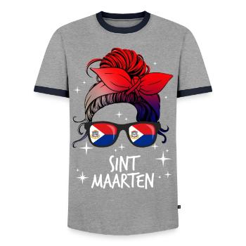 Sint Maarten - Men's Ringer Shirt - grey/navy  - Front - AI Model Female 172 light (172cm) & AI Model Male 178 light (178cm)