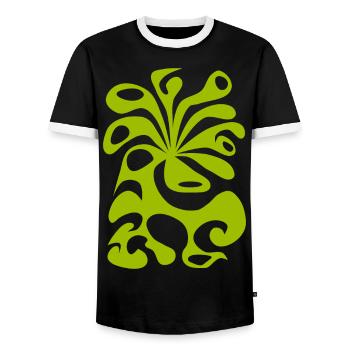 psychedelic BLOSSOM space green peacock 60s planet - Men's Ringer Shirt - black/white - Front - AI Model Female 172 light (172cm) & AI Model Male 178 light (178cm)