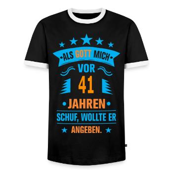 41 - Männer Kontrast-T-Shirt - Schwarz/Weiß - Vorne - AI Model Female 172 light (172cm) & AI Model Male 178 light (178cm)